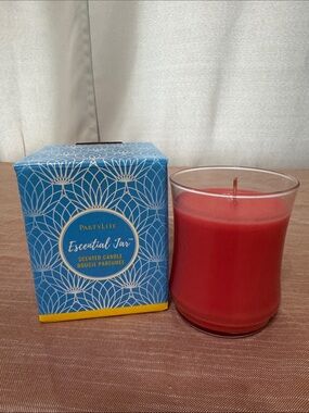 PartyLite Red Jar Candle with Decorative Blue Box